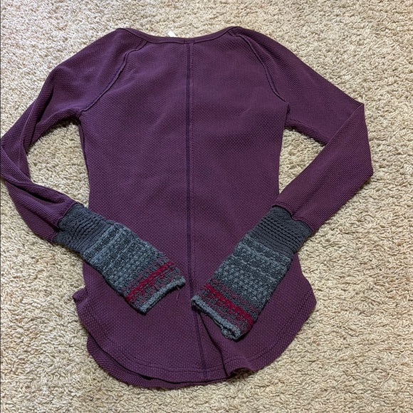 Free People Purple Long Sleeve Henley Top with Gray Accents - Picture 5 of 8